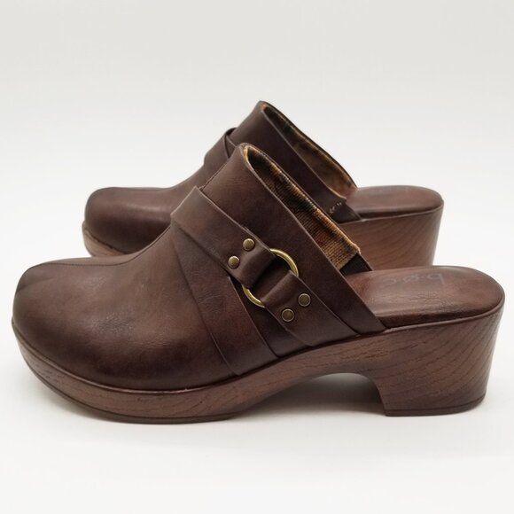 B.O.C. Women's 10M Comfort Slip On Clog Platform Shoes Brown Equestrian Cushion - Picture 5 of 16